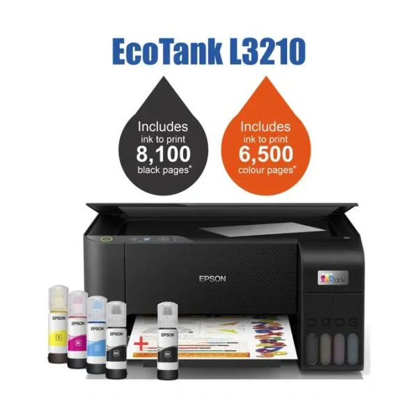 TANK SYSTEM- Epson Ecotank L3210 A4 All-in-One Wired Colour Home Inkjet Printers, Black