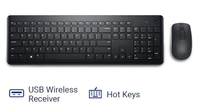 COMBO- WIRELESS- Dell KM3322W Wireless USB Keyboard and Mouse Combo, Anti-Fade & Spill-Resistant Keys, up to 36 Month Battery Life, 3Y Advance Exchange Warranty - Black
