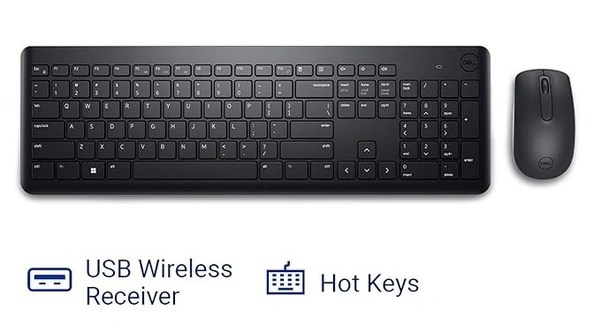 COMBO- WIRELESS- Dell KM3322W Wireless USB Keyboard and Mouse Combo, Anti-Fade & Spill-Resistant Keys, up to 36 Month Battery Life, 3Y Advance Exchange Warranty - Black