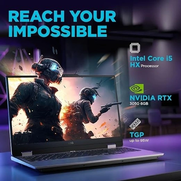 CORE I5- 13TH GEN- i5-13450HX/24GB(2x12GB)/512GB/RTX™ 3050 6GB GDDR6/15.6" FHD IPS 300nits AG 144Hz/4-Zone RGB Backlit/Luna Grey/Win 11,Office H&S 2021/1Y  ( LOQ 15	83DV00KUIN)