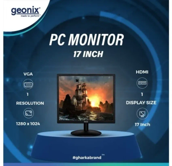 SIZE- 17"- GEONIX PC Monitor (43.18 cm/17 Inch), VGA & HDMI, LED Display, 1280X1024 Resolution, 16.7M Color, 16W(Max) Power Consumption
