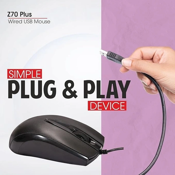 MOUSE- WIRED- Zebion Z70+ USB Mouse with 3 Year Warranty Latest Optical Technology, 1200 DPI Resolution, Ergonomic Design, Smooth Low-Friction Movements and Comfy Palm Fit with 1.5M Cable
