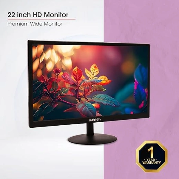 SIZE- 22"- Zebion LED Monitor with 22 HD with Supporting HDMI& VGA Input, Glossy Panel, Slim Feature and Wall mountable Monitor with high Feature