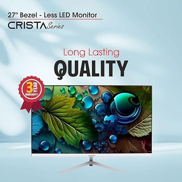SIZE- 27"- Zebion FHD Led Frameless Monitor Crista Series, IPS Panel, in-Built Speaker, 1920x1080 Pixel with Max Resolution, HDMI, VGA, Wall Mountable, Fast Response Time, 3 Year Warranty (27-inch, 75Hz)