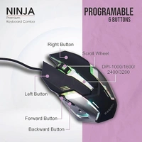 COMBO- WIRED- GAMING- Zebion Ninja Gaming Keyboard and Mouse Combo,Braided Cable,Durable Metal Body,Multimedia Keys and Gaming Mouse with 6 Buttons, Multi-Color LED Lights, High-Resolution Sensor with 3200 DPI (Black)