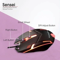COMBO- WIRED- GAMING- ZEBION Sensei Wired Gaming Keyboard Mouse Combo with RGB Lights, The Backlit Keys are Bright and Sharp, Adjustable DPI with Color Changing RGB Light, Durable Body, 1 Year Warranty