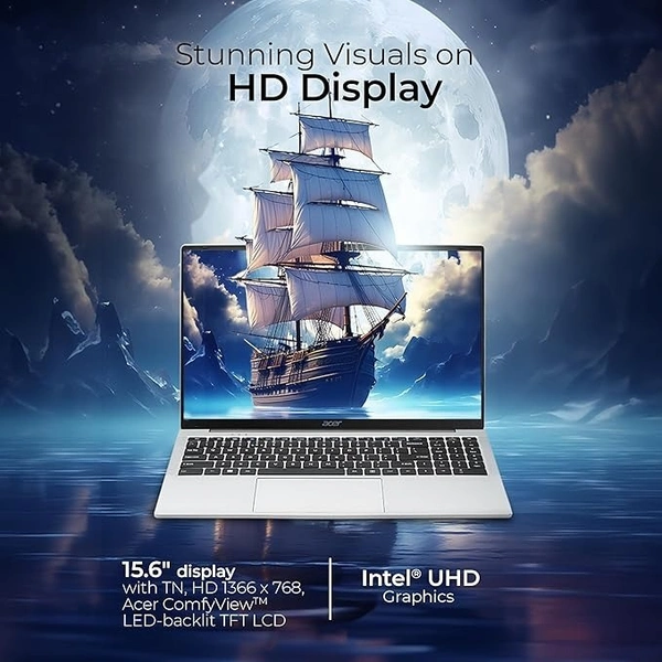 CELERON- Acer Aspire 3 Laptop Intel Core Celeron N4500 Processor Laptop (8 GB LPDDR4X SDRAM/512 GB SSD/Win11 Home/38 WHR/HD Webcam) A325-45 with 39.63 cm (15.6") HD Display, Pure Silver, 1.5 KG