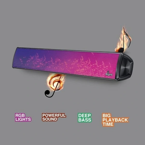 SPEAKERS- FINGERS SoundFlame (India’s First Portable Speaker with Flame effects, Deep Bass 16 W, Bluetooth v5.3, USB, MicroSD, AUX, Magnetic Remote Control) – Rich Black