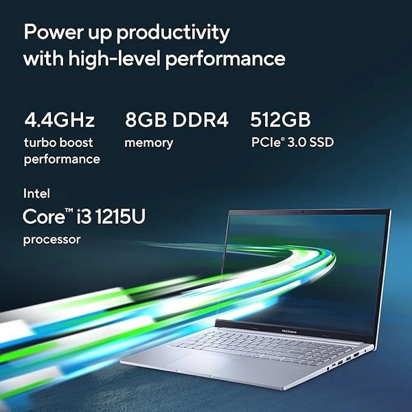 CORE I3- 12TH GEN- "Intel i3-1215U/ 8GB DDR4/ 512GB SSD/ 15.6"" FHD (1920 x 1080) 16:9/ Cool Silver/ Backlit KB/ Win 11 Home/ MS Office/ Backpack "	--ASUS Vivobook 15 X1504ZA-NJ322WS