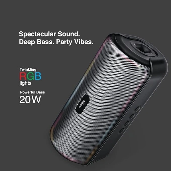 SPEAKERS- FINGERS SoundShuttle Bluetooth Portable Speaker (20 Watts, 15-hour Playtime with TWS enabled feature, RGB lights, Bluetooth, FM Radio, AUX, Micro SD, USB, Built-in Mic) – Rich Black