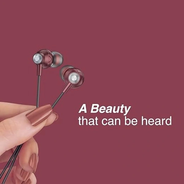 EARSET- FINGERS Beautific2 Wired in-ear Earphones with built-in Mic, 10 mm Neodymium driver, 3.5 mm L-pin connector (Burgundy)