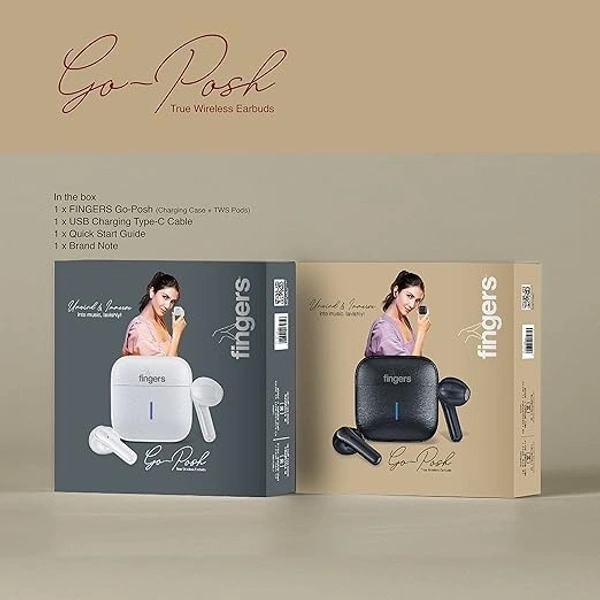 EARBUDS- FINGERS Go-Posh Truly Wireless in Ear Earbuds [25 Hours Total Playback, Built-in Mic with SNC™ (Surround Noise Cancellation) Technology, Voice Assistant, Touch Controls] (Luxe Black)