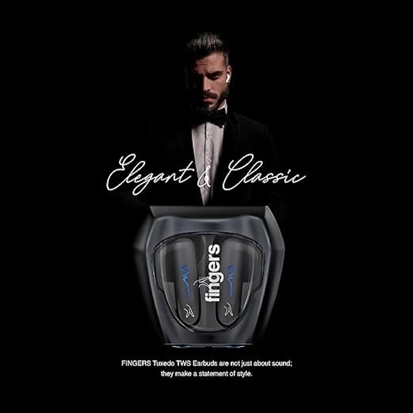 EARBUDS- FINGERS Tuxedo TWS Earbuds with 32-Hour Playtime, Fast Charging, 13mm Neodymium Drivers, Surround Noise Cancellation (SNC Technology) Built-in Mic, IPX4 Sweat Resistant, Voice Assistant (Luxe Black)