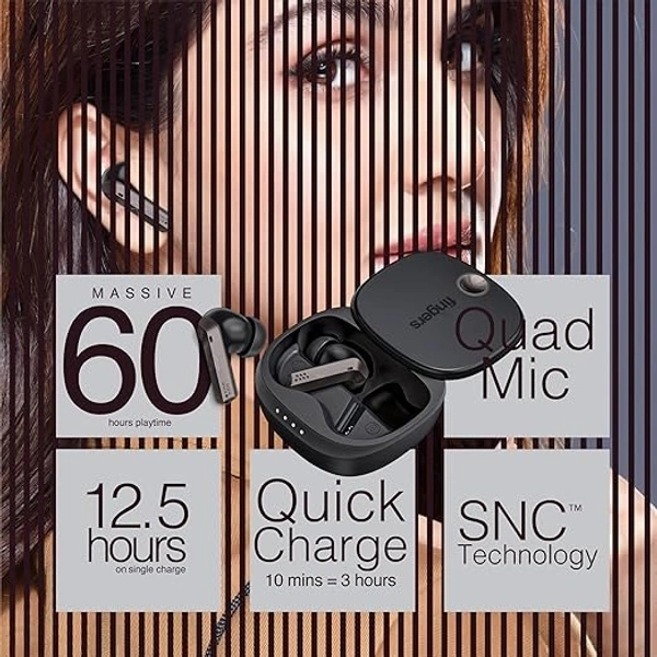 EARBUDS- FINGERS Mesmeric TWS Earbuds Immersive Sound with 10 mm Deep bass Drivers, 60 Hours Playtime, Built-in Quad Mics, SNC™ Technology, Quick Charge Type-C Fast Charging (Gun Metal + Black)
