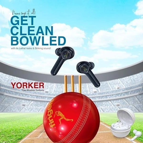 EARBUDS- FINGERS Yorker Bluetooth Truly Wireless in Ear Earbuds with Mic (Cricket Themed | Snc Technology | 17.5 Hrs Power Playback | Fast Charging Type-C | Sweat Proof | Voice Assistant Support, Piano White)