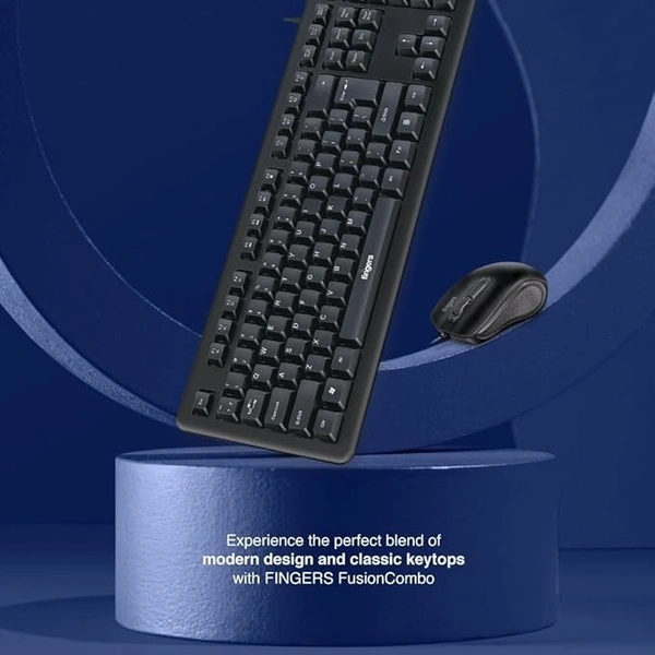 COMBO- WIRED- FINGERS FusionCombo Wired USB Keyboard and Mouse Set (Instant Access with 14 Quick Soft Touch Keys & Rupee Key)