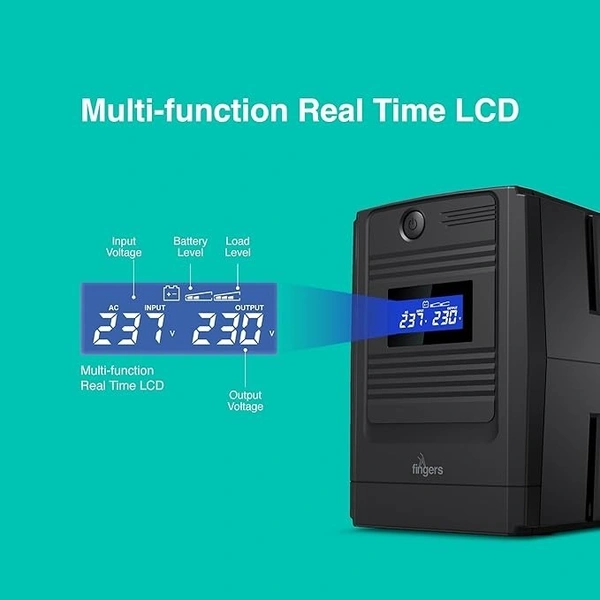 UPS- ADVANCED- FINGERS FR-1250LCD Line Interactive UPS (High power capacity 1200 VA / 720 W, 33% Faster recharge, Multi-function real-time LCD Display)