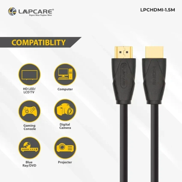 HDMI CABLE- 10 MTR- LAPCARE- Lapcare Premium Quality HDMI Cable, Male to Male (10 M)-Black- 1 Year Warrenty