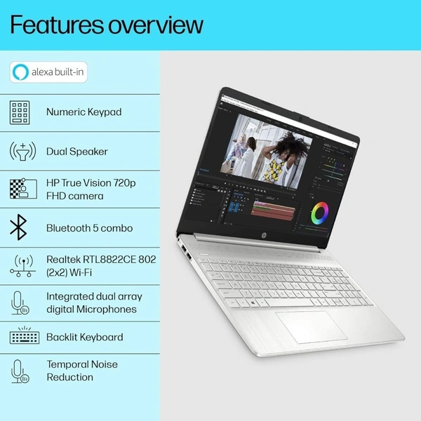 CORE I3- 12TH GEN- HP 15S-  FQ5326TU Intel Core i3-1215U,15.6 inch(39.6 cm),FHD,Anti-Glare,8 GB DDR4,512 GB SSD,Windows 11,MSO,Dual Speakers,1.69 kg,Natural Silver,