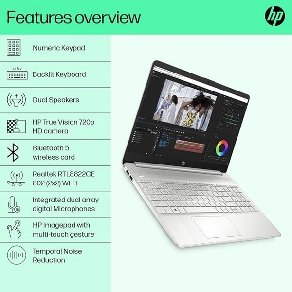 CORE I5- 12TH GEN- HP 15s 12th Gen Intel Core i5, 15/6inch (39.6 cm), 8GB RAM, 512GB SSD, Intel Iris Xe Graphics, Backlit Kb, (Win 11 Home, Natural Silver, 1.69kg), fq5202TU / fq5329TU