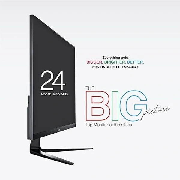 SIZE- 24"- FINGERS The Big Picture LED Monitor [23.8 (60.47 cm) FHD (1920x1080 px) Ultra-Slim & Frameless 16.7 m Colours Wall Mountable VGA, HDMI & Audio Out Ports - (Satin-2400, Black)