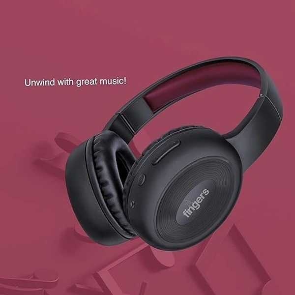 HEADPHONES- FINGERS Rock-n-Roll Lounge Wireless Headset with 10 hours playback, club-like Bass and built-in Mic [Bluetooth | FM Radio | Aux] (Rich Black + Wine)
