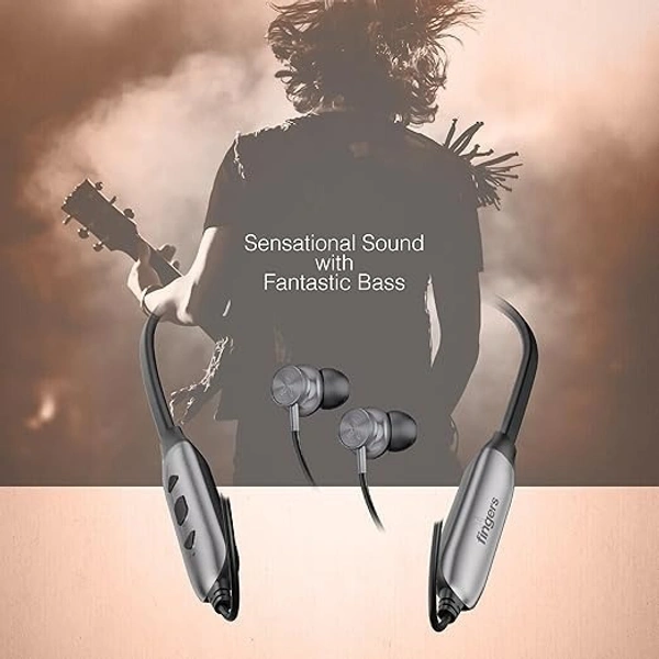 NECKBANDS- FINGERS Gig2 Wireless in-Ear Bluetooth Neckband Earphones with 50-hour Playtime, Built-in Mic with Surround Noise Cancellation SNC™ Technology, Dual Pairing, Made in India (Rich Grey)