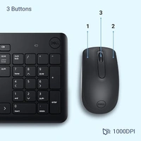 COMBO- WIRELESS- Dell KM3322W Wireless USB Keyboard and Mouse Combo, Anti-Fade & Spill-Resistant Keys, up to 36 Month Battery Life, 3Y Advance Exchange Warranty - Black