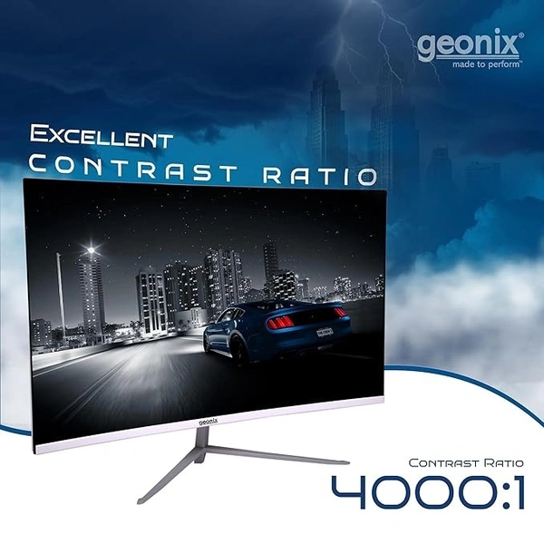 SIZE- 32" - Geonix Argon 32 Inch LED Curved Monitor 80.01 CM(32''),75Hz Refresh Rate,4000:1 Contrast Ratio,Max. Res. 1920X1080(16:9),4.5ms Response Time, 16.7M(8Bit) Display Color with 2X2W built In Speaker,White