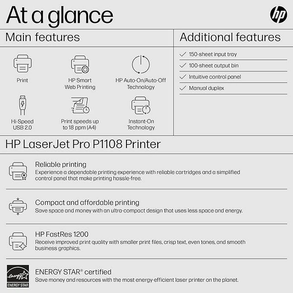 LASERJET- HP Laserjet Pro P1108 Plus Single Function Monochrome Laser Printer