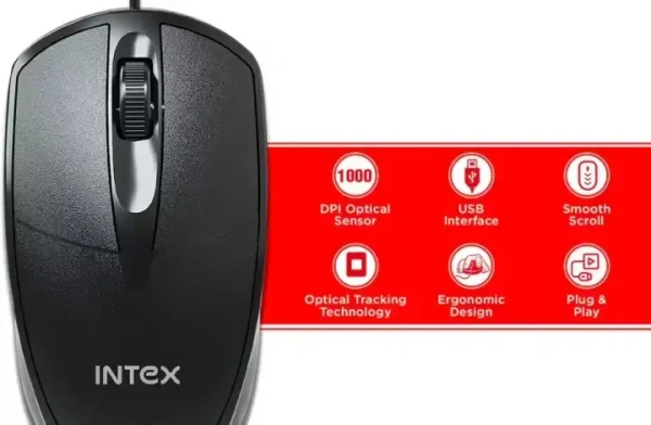 MOUSE- WIRED- Intex ECO-6 Wired USB Mouse (USB 2.0, Black)