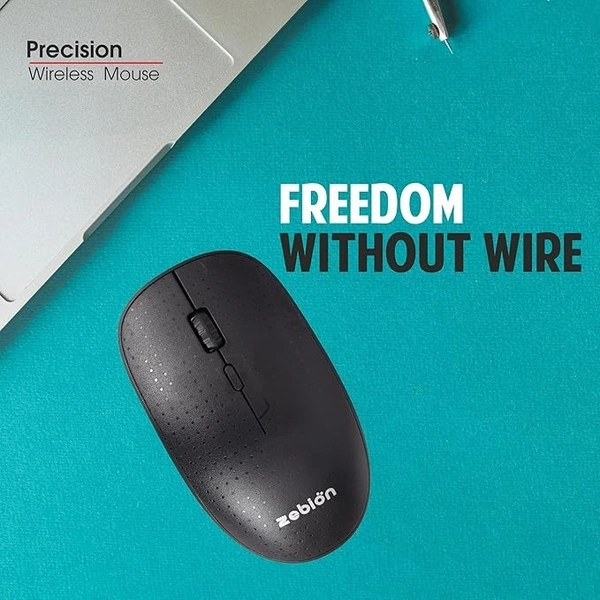 MOUSE- WIRELESS- Zebion Precision 4G Wireless Mouse, USB Nano Receiver, Adjustable DPI 800/1000/1600, Automatic Sleep State, Transmission rang Upto 10M, Required for 2 AAA Batteries, Silent Switch, Black Color
