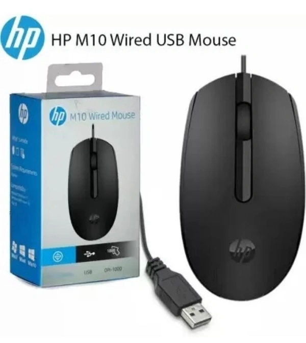 MOUSE- WIRED- HP M10 Wired USB Mouse with 3 Buttons High Definition 1000DPI Optical Tracking and Ambidextrous Design