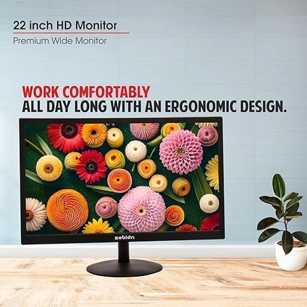 SIZE- 22"- Zebion LED Monitor with 22 HD with Supporting HDMI& VGA Input, Glossy Panel, Slim Feature and Wall mountable Monitor with high Feature