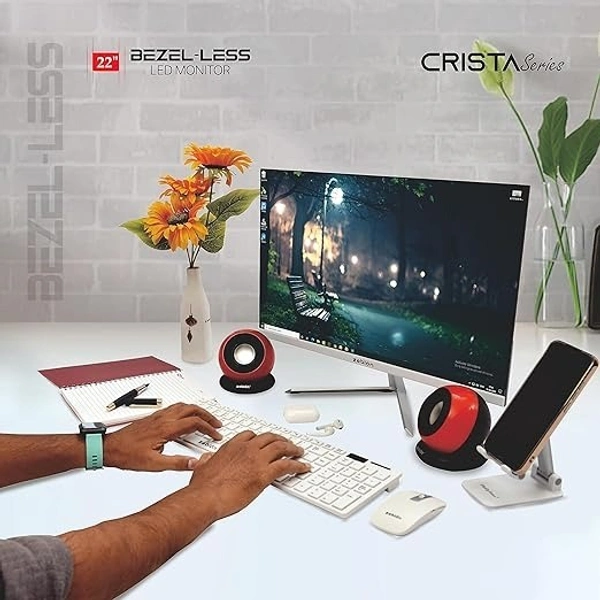 SIZE- 22"- Zebion FHD Led Frameless Monitor Crista Series, IPS Panel, 1920x1080 Pixel with Max Resolution, HDMI, VGA, Wall Mountable, Fast Response Time, 3 Year Warranty (22-Inch, 75Hz)