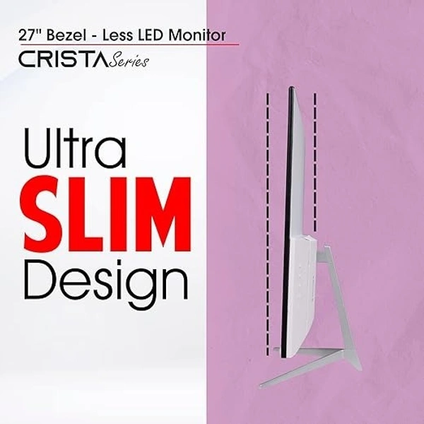 SIZE- 27"- Zebion FHD Led Frameless Monitor Crista Series, IPS Panel, in-Built Speaker, 1920x1080 Pixel with Max Resolution, HDMI, VGA, Wall Mountable, Fast Response Time, 3 Year Warranty (27-inch, 75Hz)