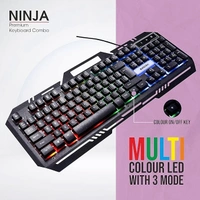 COMBO- WIRED- GAMING- Zebion Ninja Gaming Keyboard and Mouse Combo,Braided Cable,Durable Metal Body,Multimedia Keys and Gaming Mouse with 6 Buttons, Multi-Color LED Lights, High-Resolution Sensor with 3200 DPI (Black)