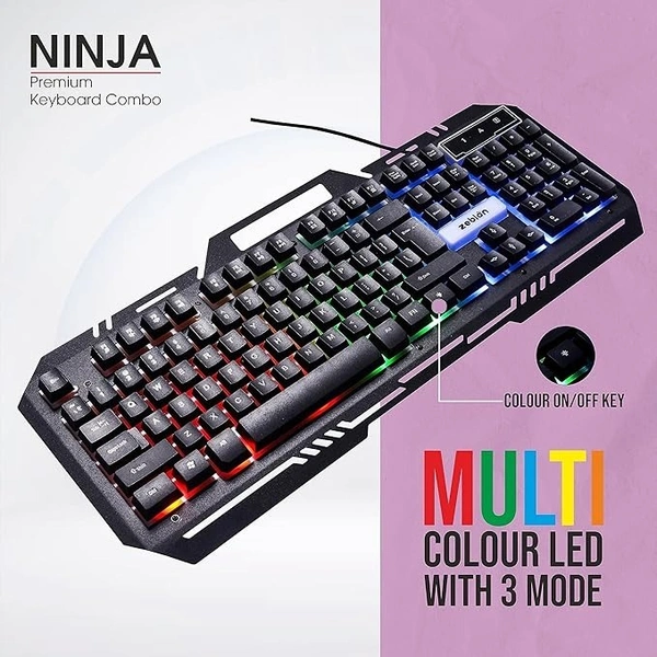 COMBO- WIRED- GAMING- Zebion Ninja Gaming Keyboard and Mouse Combo,Braided Cable,Durable Metal Body,Multimedia Keys and Gaming Mouse with 6 Buttons, Multi-Color LED Lights, High-Resolution Sensor with 3200 DPI (Black)