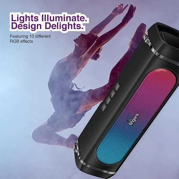 SPEAKERS- FINGERS SoundPower-20 Bluetooth Portable Speaker with Powerful 20 W Deep Bass, Mesmerizing RGB lights, 9-hour Playtime, Free Carry Strap, Built-in Mic (Black)