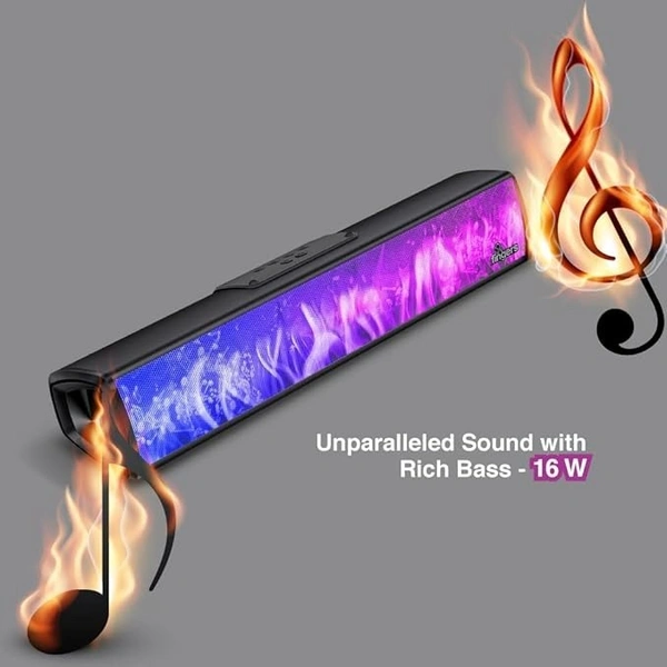 SPEAKERS- FINGERS SoundFlame (India’s First Portable Speaker with Flame effects, Deep Bass 16 W, Bluetooth v5.3, USB, MicroSD, AUX, Magnetic Remote Control) – Rich Black