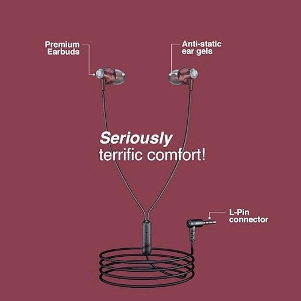 EARSET- FINGERS Beautific2 Wired in-ear Earphones with built-in Mic, 10 mm Neodymium driver, 3.5 mm L-pin connector (Burgundy)