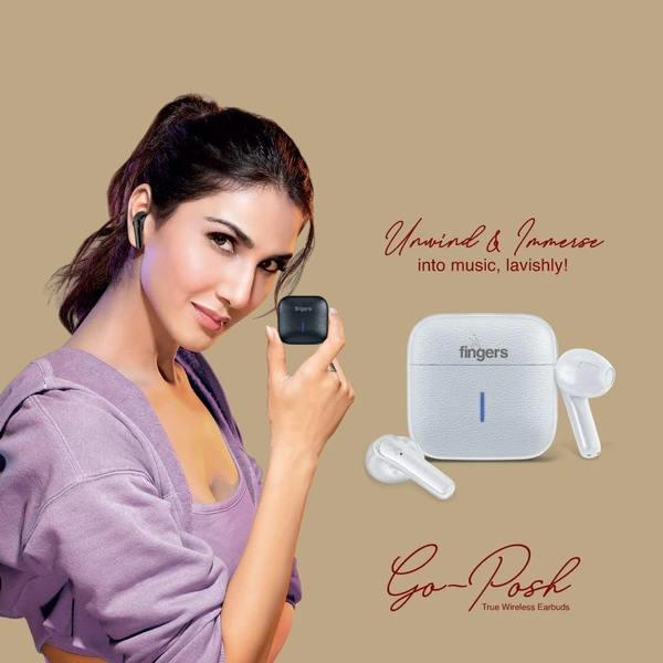 EARBUDS- FINGERS Go-Posh Truly Wireless in Ear Earbuds [25 Hours Total Playback, Built-in Mic with SNC™ (Surround Noise Cancellation) Technology, Voice Assistant, Touch Controls] (Luxe Black)