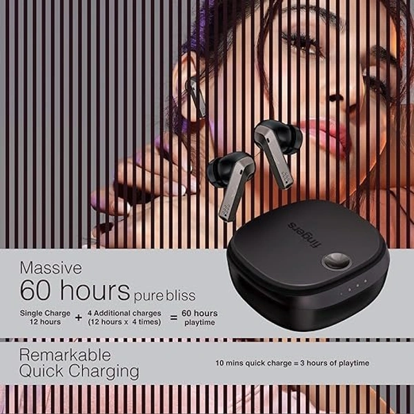 EARBUDS- FINGERS Mesmeric TWS Earbuds Immersive Sound with 10 mm Deep bass Drivers, 60 Hours Playtime, Built-in Quad Mics, SNC™ Technology, Quick Charge Type-C Fast Charging (Gun Metal + Black)