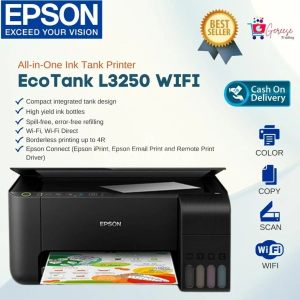 TANK SYSTEM- Epson EcoTank L3250 A4 Wi-Fi All-in-One Ink Tank Printer Ink