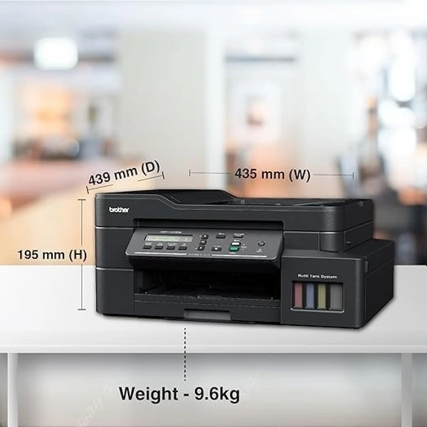 TANK SYSTEM- Brother DCP-T820DW Printer - Auto Duplex Printing, Print, Scan, Copy, ADF, WiFi/LAN/USB, Print Up To 15K Pages In Black And 5K In Color Each For (CMY),