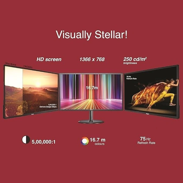 SIZE- 19" - FINGERS Satin-1859 LED Monitor (18.5 Screen Size, 1366 x 768 HD Resolution, IPS Panel, Anti-Glare Screen Display, VGA+HD Interface)