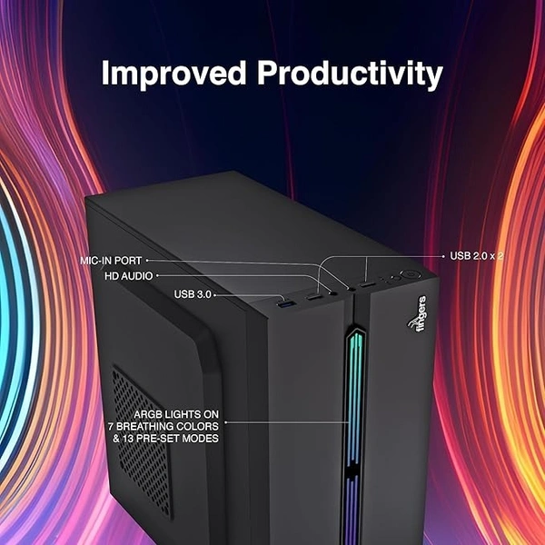 CABINET- RGB- FINGERS RGB-Fortuna Micro-ATX PC Cabinet (with ARGB Lights, 1 x USB 3.0 + 2 x USB 2.0 + HD Audio + Mic in port, BIS Certified SMPS Included)