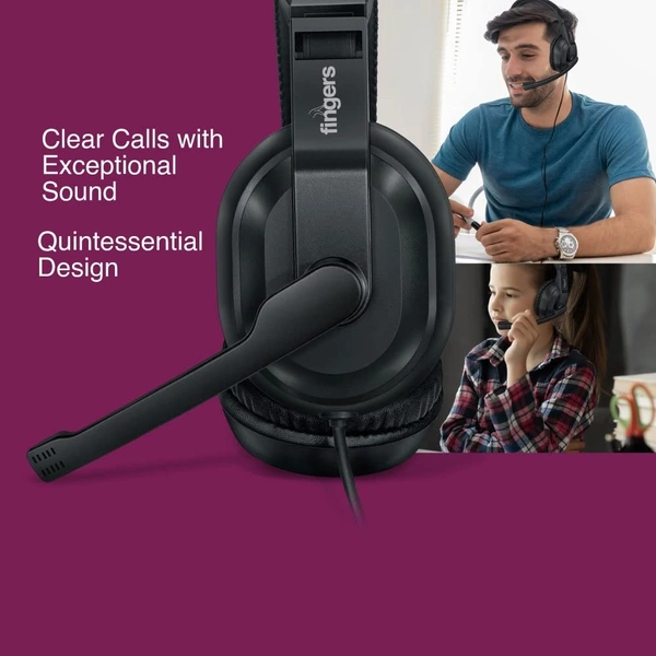 HEADPHONES- FINGERS S10 Wired On Ear Headphones with Adjustable Mic (Black)