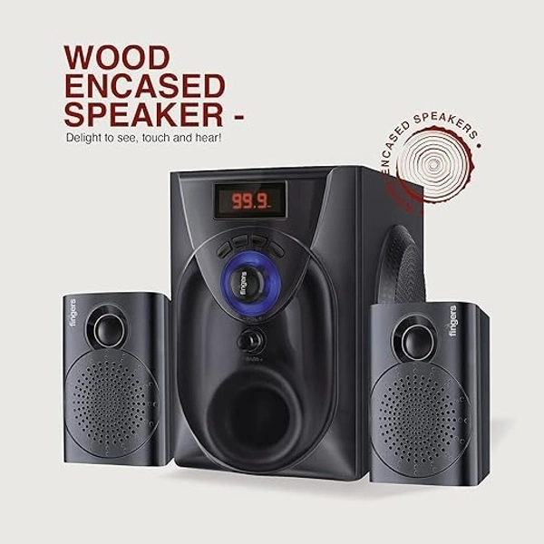 SPEAKERS- FINGERS Challenger Wood Encased Multimedia 2.1 Speaker (18 W Stereo Powerful Bass | Bluetooth, FM, USB, SD, AUX (RCA) | Remote Control)