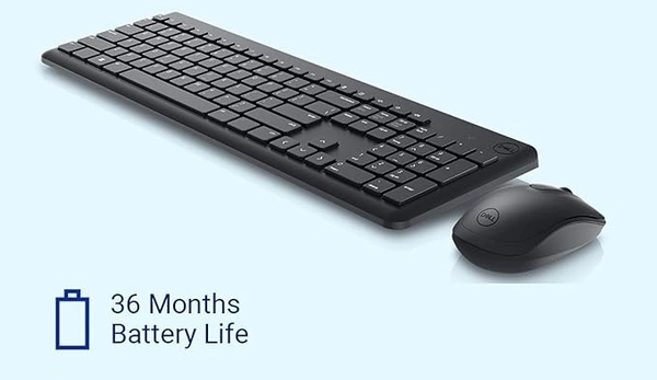 COMBO- WIRELESS- Dell KM3322W Wireless USB Keyboard and Mouse Combo, Anti-Fade & Spill-Resistant Keys, up to 36 Month Battery Life, 3Y Advance Exchange Warranty - Black